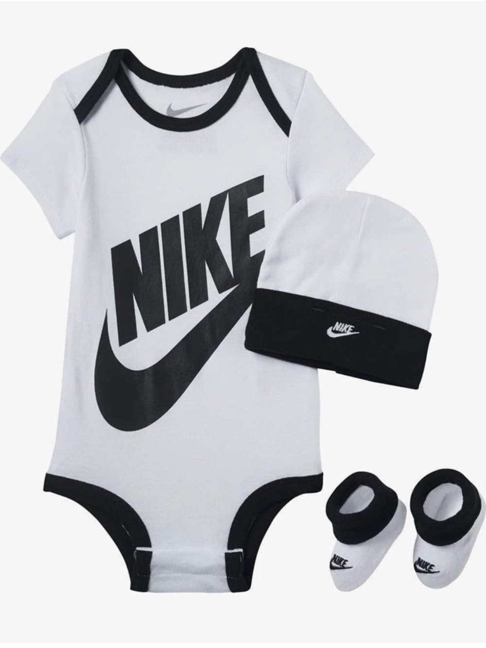 Nike White and Black Infant Logo Bodysuit Set